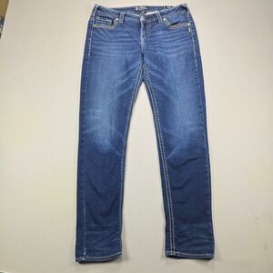 Silver Jeans Co Suki Joga Pencil Skinny Mid Rise Thick Stitch Blue Womens 31x31